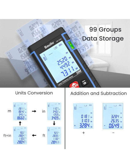 Medidor Láser Bauihr 50m con Pantalla Retroiluminada y Niveles