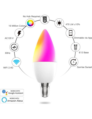 Bombillas LED Inteligentes MoesGo E12 4 Pzs RGB 5W 470lm