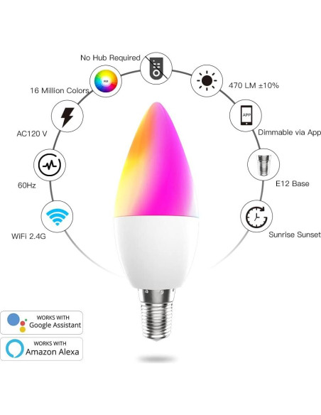 Bombillas LED Inteligentes MoesGo E12 4 Pzs RGB 5W 470lm