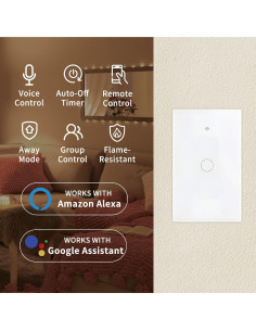 Interruptor de Luz Wi-Fi Inteligente ZINDRA 2.4GHz Control Táctil 2