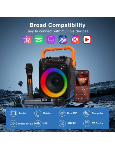 Máquina de Karaoke Mictysouc Portátil con 2 Micrófonos