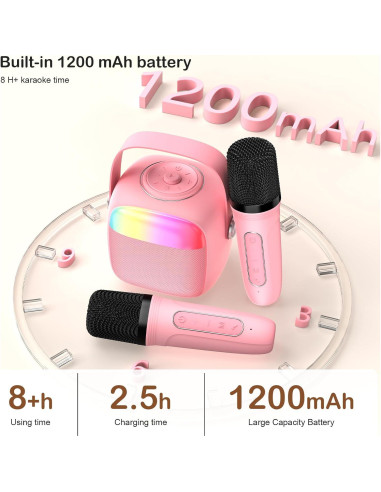 Mini Máquina de Karaoke HWWR Rosa con 2 Micrófonos Inalámbricos
