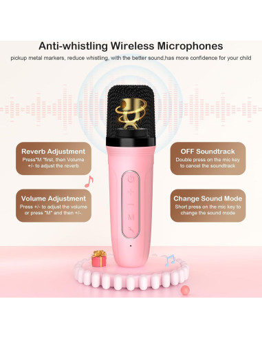 Mini Máquina de Karaoke HWWR Rosa con 2 Micrófonos Inalámbricos