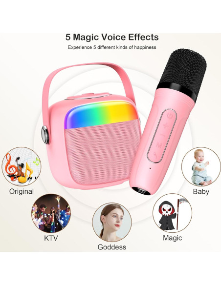 Mini Máquina de Karaoke HWWR Rosa con 2 Micrófonos Inalámbricos