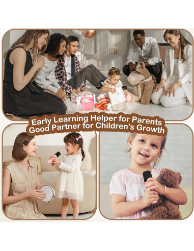 Mini Máquina de Karaoke HWWR Rosa con 2 Micrófonos Inalámbricos