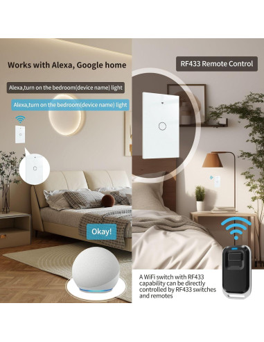 Interruptor de Luz Wi-Fi Inteligente ZINDRA 2.4GHz Control Táctil