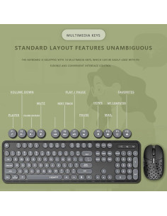 Combo Teclado y Ratón Inalámbrico Jectse Retro Negro 2