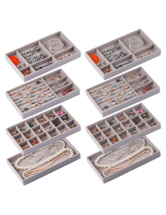 Bandejas de Joyería Afnkiom 8 Compartimentos Terciopelo Gris