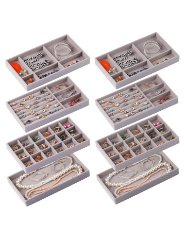 Bandejas de Joyería Afnkiom 8 Compartimentos Terciopelo Gris