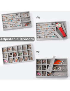 Bandejas de Joyería Afnkiom 8 Compartimentos Terciopelo Gris 2