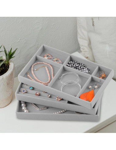 Bandejas de Joyería Afnkiom 8 Compartimentos Terciopelo Gris