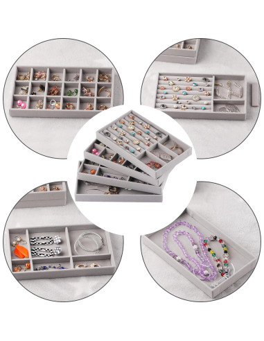 Bandejas de Joyería Afnkiom 8 Compartimentos Terciopelo Gris