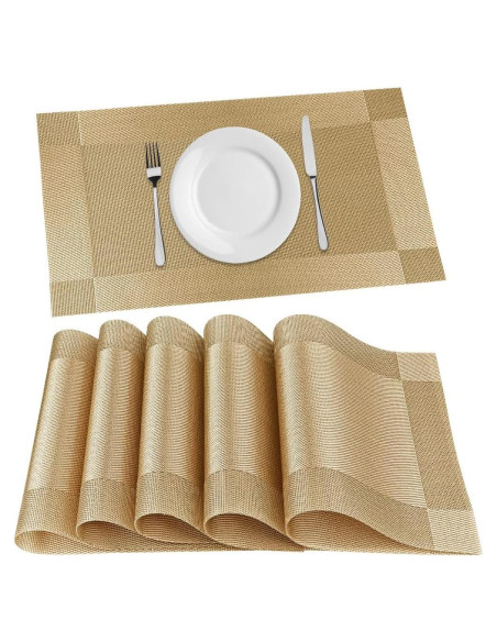 Juego de Manteles FGSAEOR 6 Piezas PVC Dorado Antideslizante