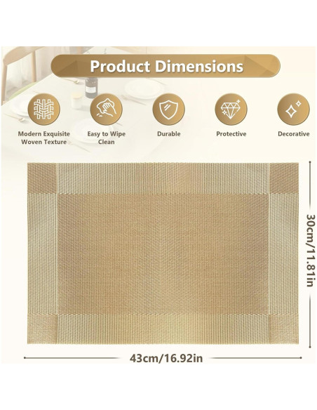 Juego de Manteles FGSAEOR 6 Piezas PVC Dorado Antideslizante