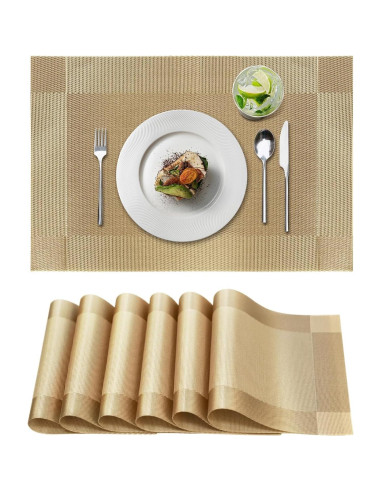 Juego de Manteles FGSAEOR 6 Piezas PVC Dorado Antideslizante