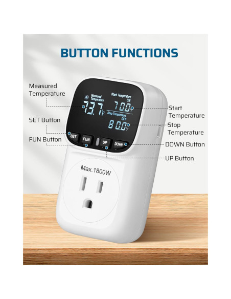 Controlador Digital de Temperatura DEWENWILS 15A 1800W