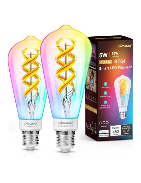 Bombilla Inteligente DiCUNO ST64 E26 50W Regulable 2 Pzas