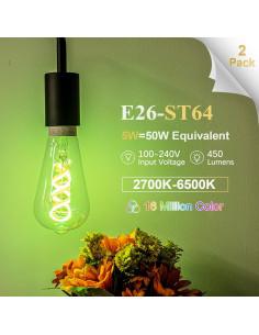 Bombilla Inteligente DiCUNO ST64 E26 50W Regulable 2 Pzas 2