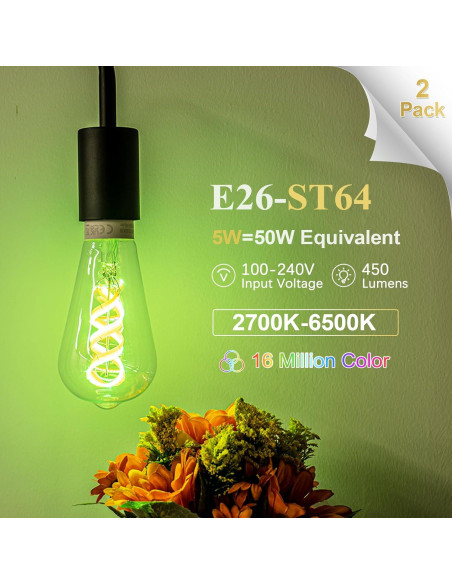 Bombilla Inteligente DiCUNO ST64 E26 50W Regulable 2 Pzas