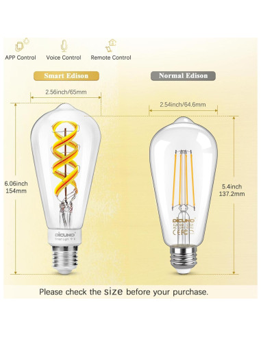 Bombilla Inteligente DiCUNO ST64 E26 50W Regulable 2 Pzas