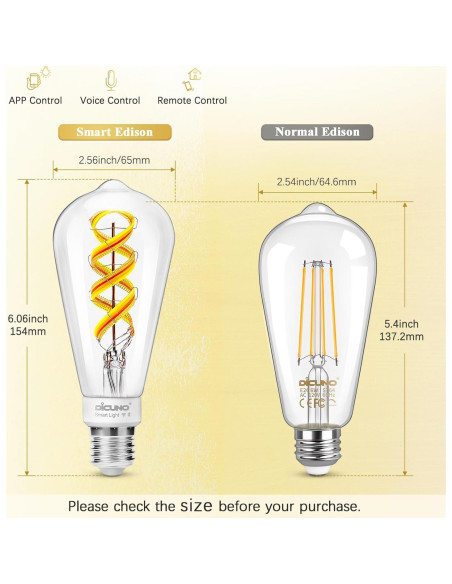 Bombilla Inteligente DiCUNO ST64 E26 50W Regulable 2 Pzas