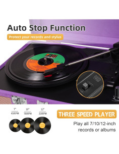 Reproductor de Vinilo TANLANIN TE-2021 Maleta Portátil 3 Velocidades 2