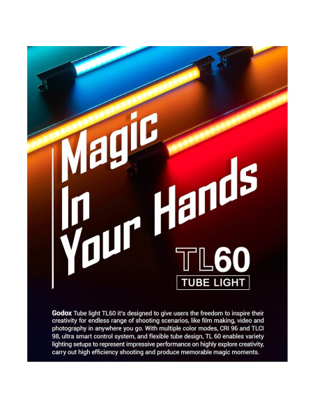 Kit de luz LED RGB Godox TL60-K4, 4 lámparas, 2700K-6500K