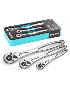 DURATECH Juego de 3 Llaves de Carraca 1/4, 3/8, 1/2 - Cromo Mate