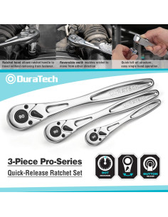 DURATECH Juego de 3 Llaves de Carraca 1/4, 3/8, 1/2 - Cromo Mate 2