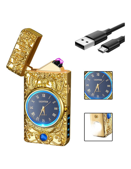 Encendedor Eléctrico GADATOP Dragón Oro - Plasma a Prueba de Viento