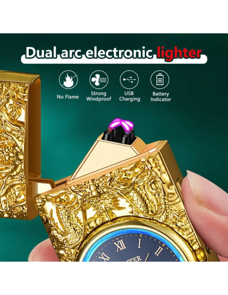 Encendedor Eléctrico GADATOP Dragón Oro - Plasma a Prueba de Viento