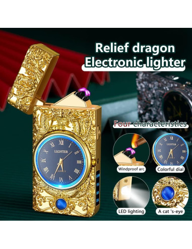 Encendedor Eléctrico GADATOP Dragón Oro - Plasma a Prueba de Viento