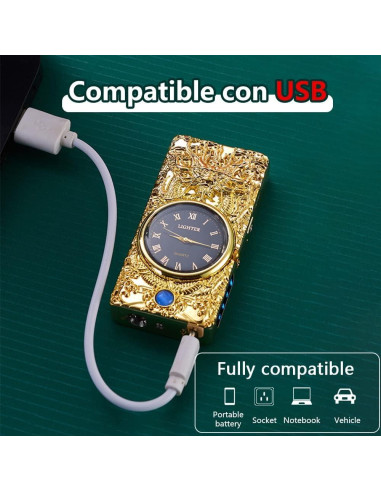 Encendedor Eléctrico GADATOP Dragón Oro - Plasma a Prueba de Viento