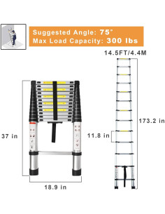 Escalera Telescópica LiGuVCY 4.4 m Ajustable Aluminio 2
