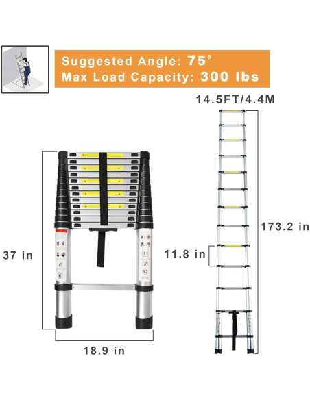 Escalera Telescópica LiGuVCY 4.4 m Ajustable Aluminio