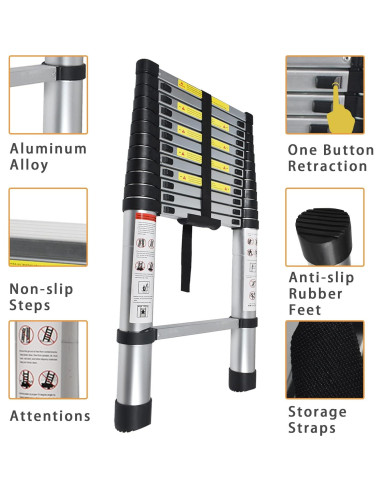 Escalera Telescópica LiGuVCY 4.4 m Ajustable Aluminio