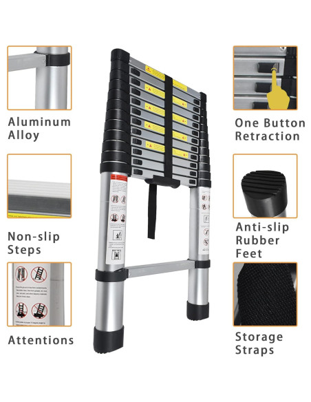 Escalera Telescópica LiGuVCY 4.4 m Ajustable Aluminio