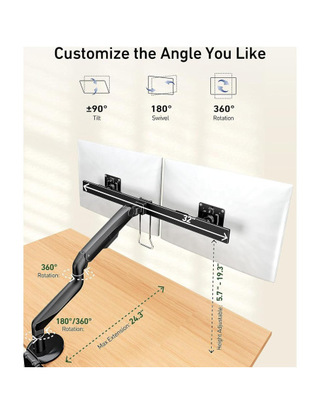 Soporte Doble para Monitor Ergounion 34" Ajustable Negro
