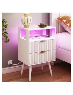 Mesita de Noche JOONEE V S Blanca con Carga y LED