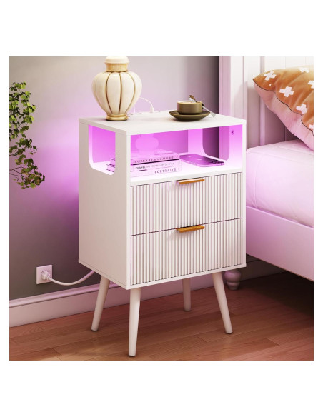 Mesita de Noche JOONEE V S Blanca con Carga y LED