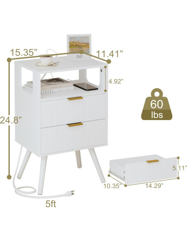 Mesita de Noche JOONEE V S Blanca con Carga y LED