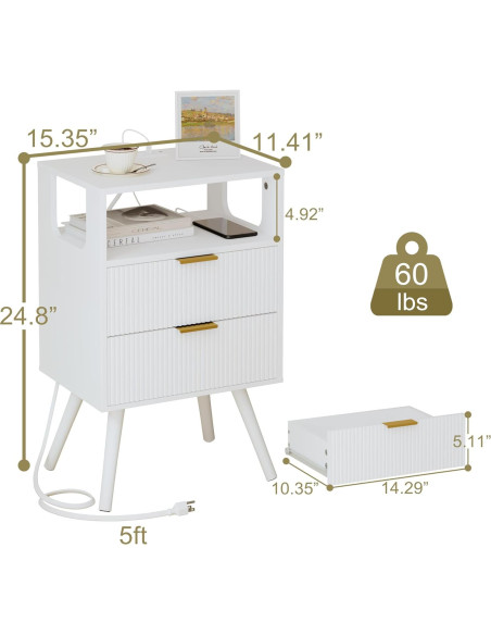 Mesita de Noche JOONEE V S Blanca con Carga y LED