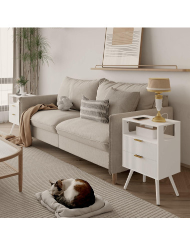 Mesita de Noche JOONEE V S Blanca con Carga y LED