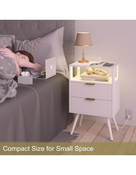 Mesita de Noche JOONEE V S Blanca con Carga y LED