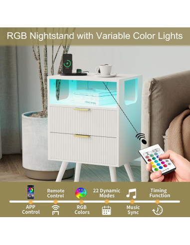 Mesita de Noche JOONEE V S Blanca con Carga y LED