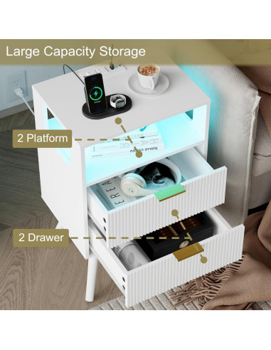 Mesita de Noche JOONEE V S Blanca con Carga y LED