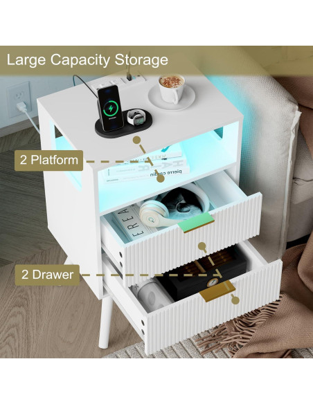 Mesita de Noche JOONEE V S Blanca con Carga y LED