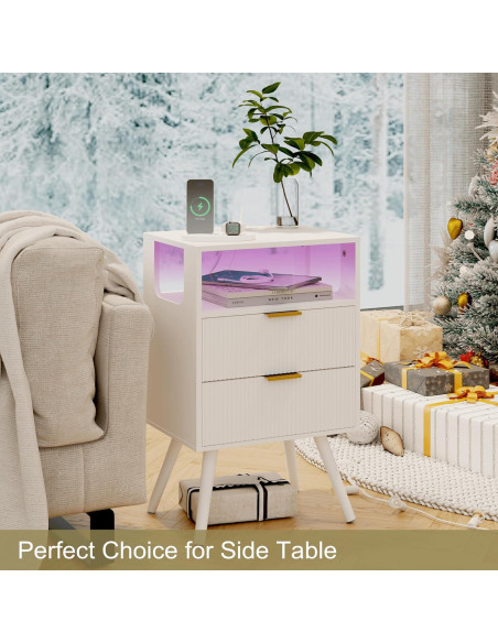 Mesita de Noche JOONEE V S Blanca con Carga y LED