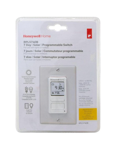 Interruptor Programable Solar Honeywell Home RPLS740B 7 Días
