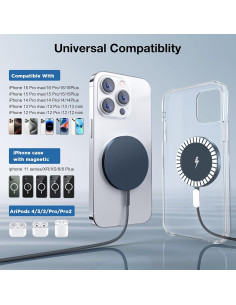 Cargador Inalámbrico Magnético Azul para iPhone 16 15 14 13 2